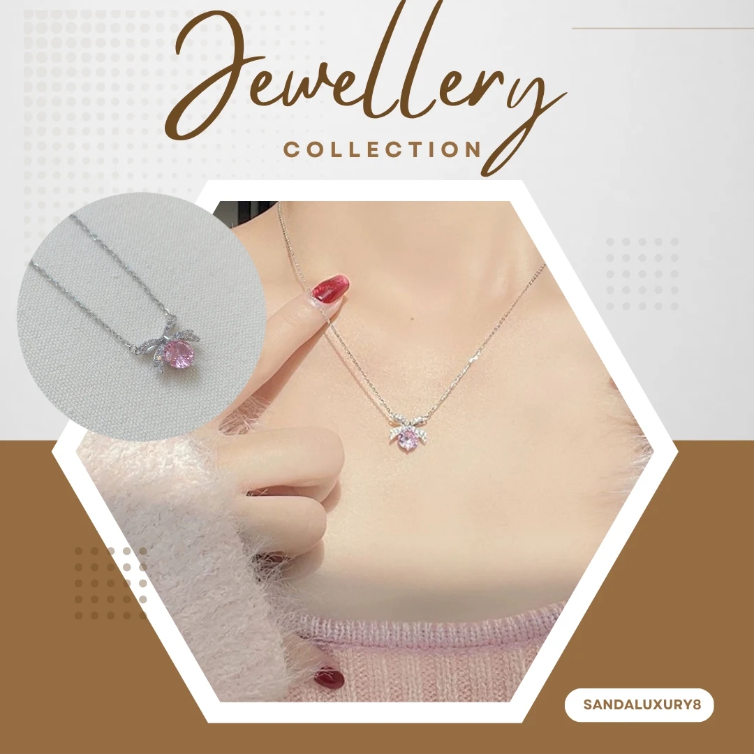 Pink Bowknot Pendant Necklace - image 1