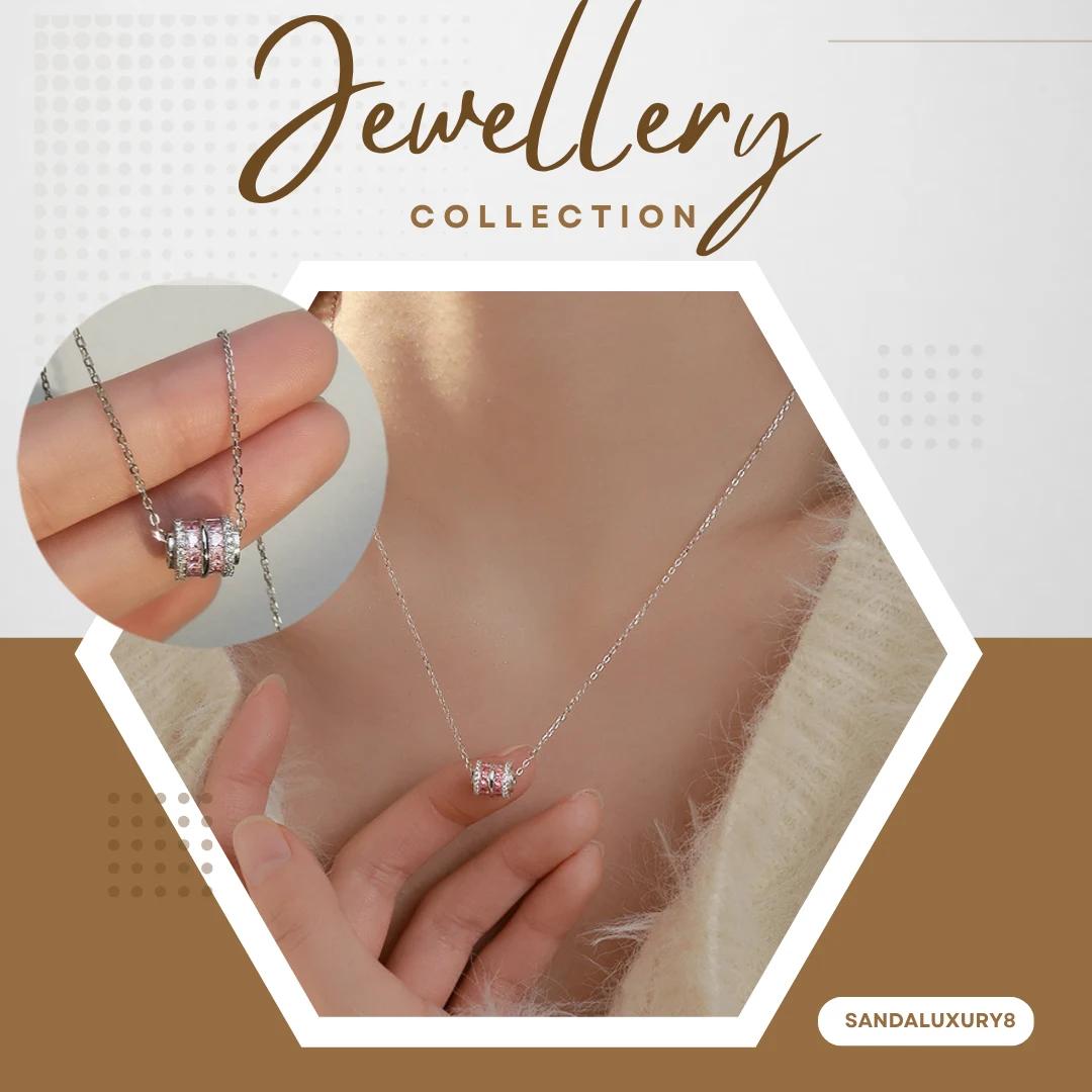 Elegant Silver Chain with Pink CZ Rotating Circle Pendant Necklace