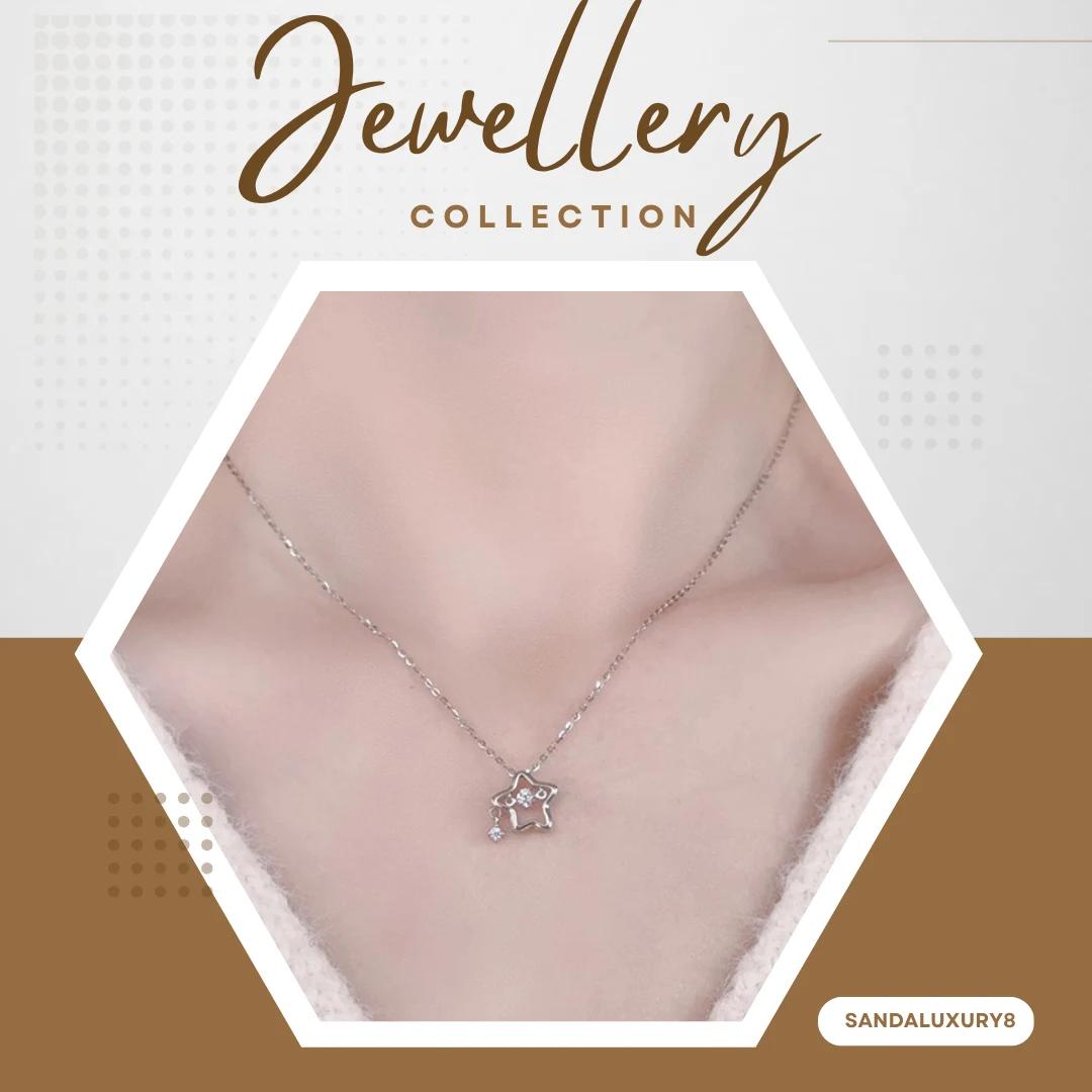 Silver Star Necklace with Diamond Pendant for Women