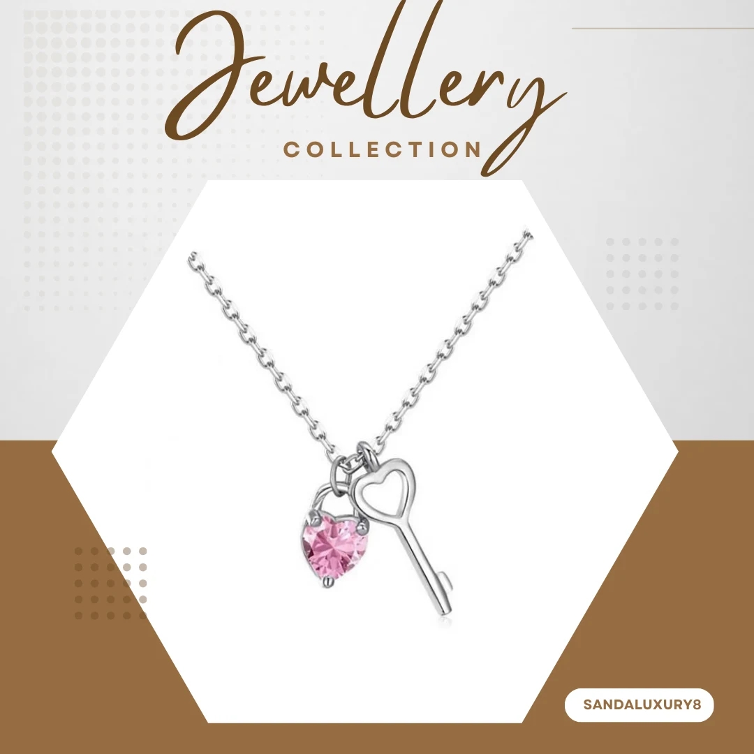 Pink Heart Key Necklace - image 1