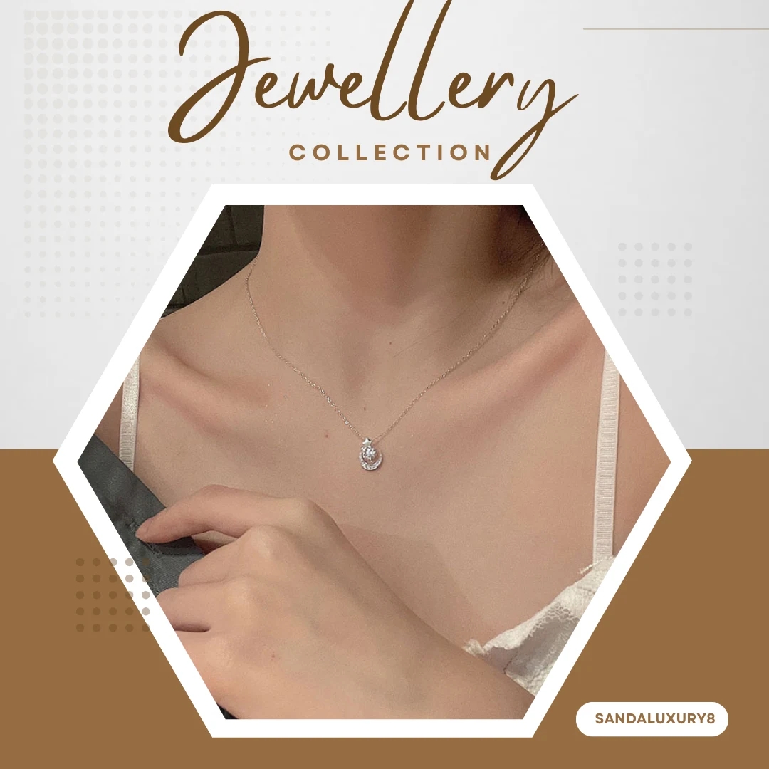 Elegant Moon and Star Cubic Zirconia Pendant Necklace - image 1