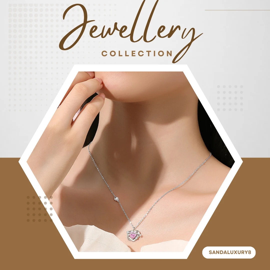 Heart Necklace with Pink Gemstone Pendant - image 1