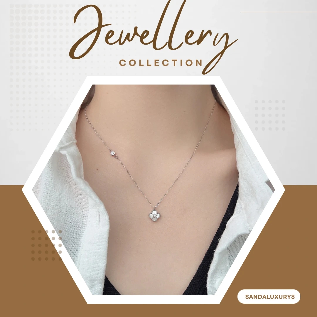 Silver Clover Necklace with Diamonds - image 1