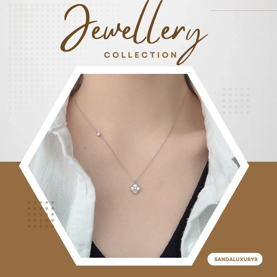 Silver Clover Necklace with Diamonds