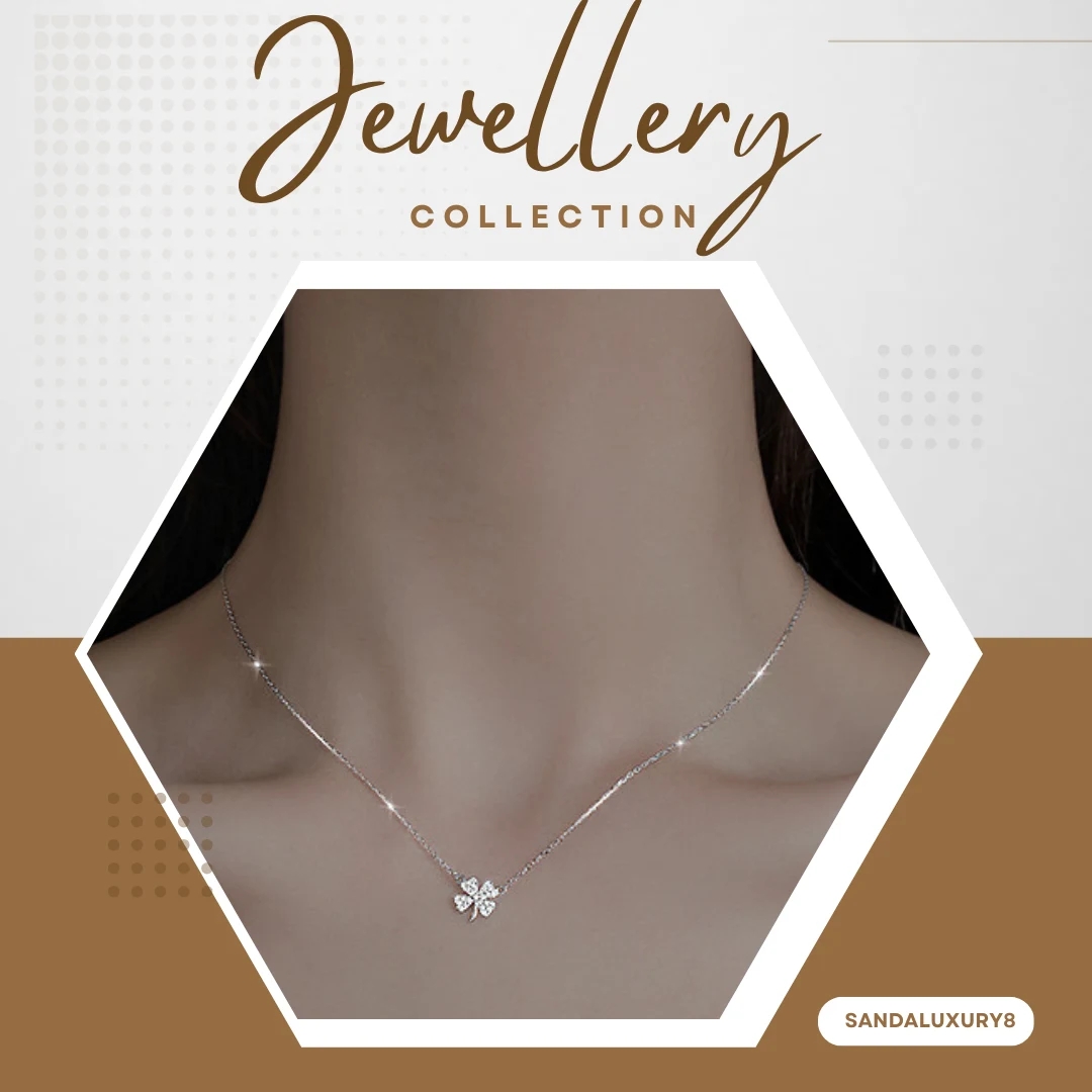 Silver Four Leaf Clover Necklace with Cubic Zirconia - image 1