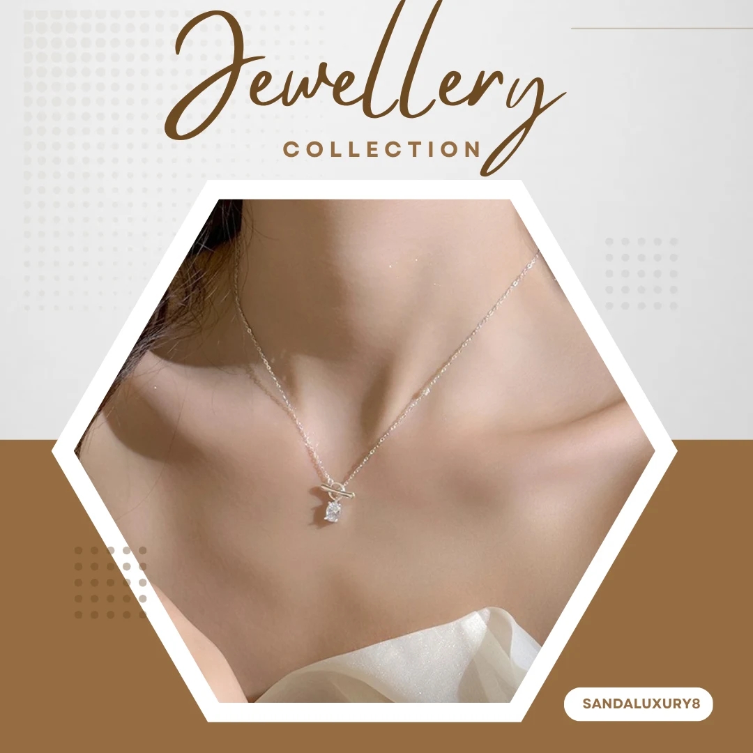 Simple Silver T Bar Necklace with Diamond Pendant - image 1