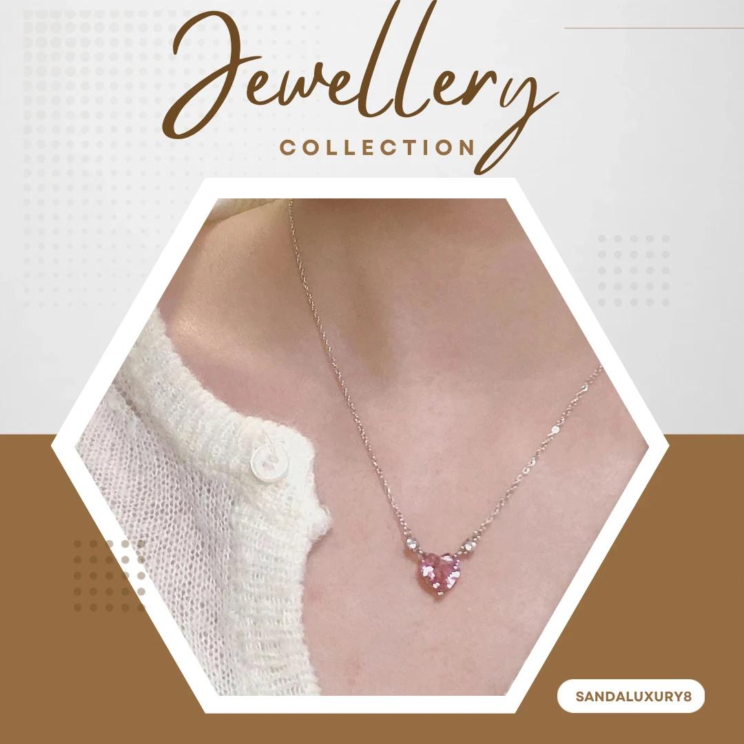 Delicate Heart Necklace with Pink Crystal Pendant