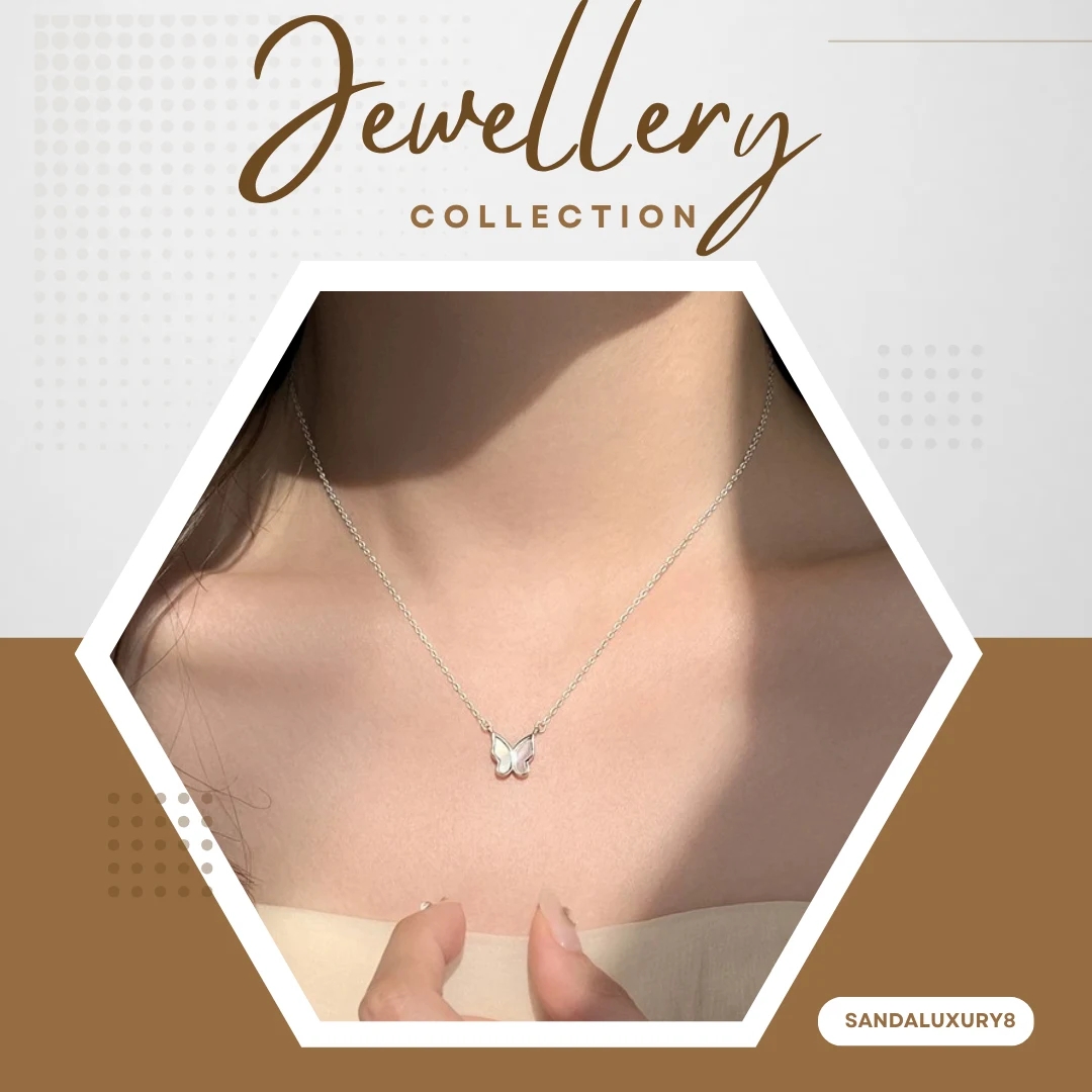 Silver Butterfly Necklace with White Shell Pendant - image 1