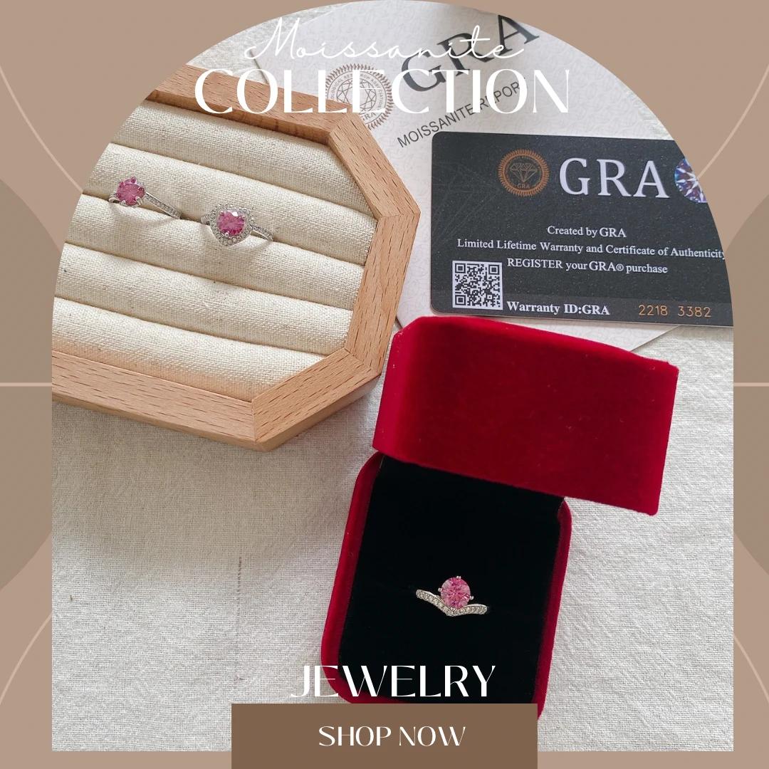 Pink Moissanite Ring with Certificate of Authenticity
