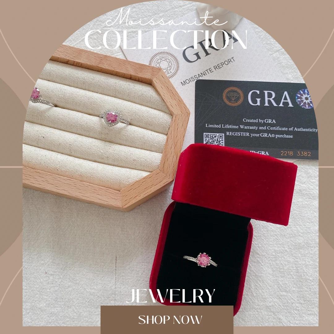 Pink Moissanite Ring with Certificate of Authenticity