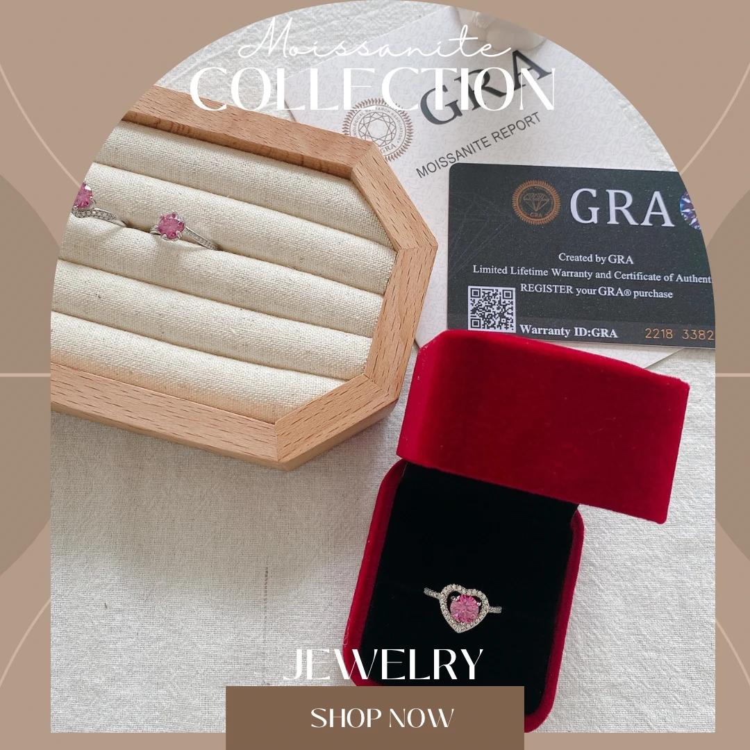 Pink Moissanite Ring with Certificate of Authenticity