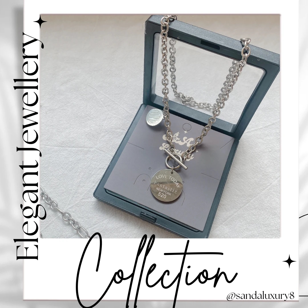 Titanium Steel Chain Necklace with "LOVE TODAY, FANTASTIC" Round Pendant - image 1