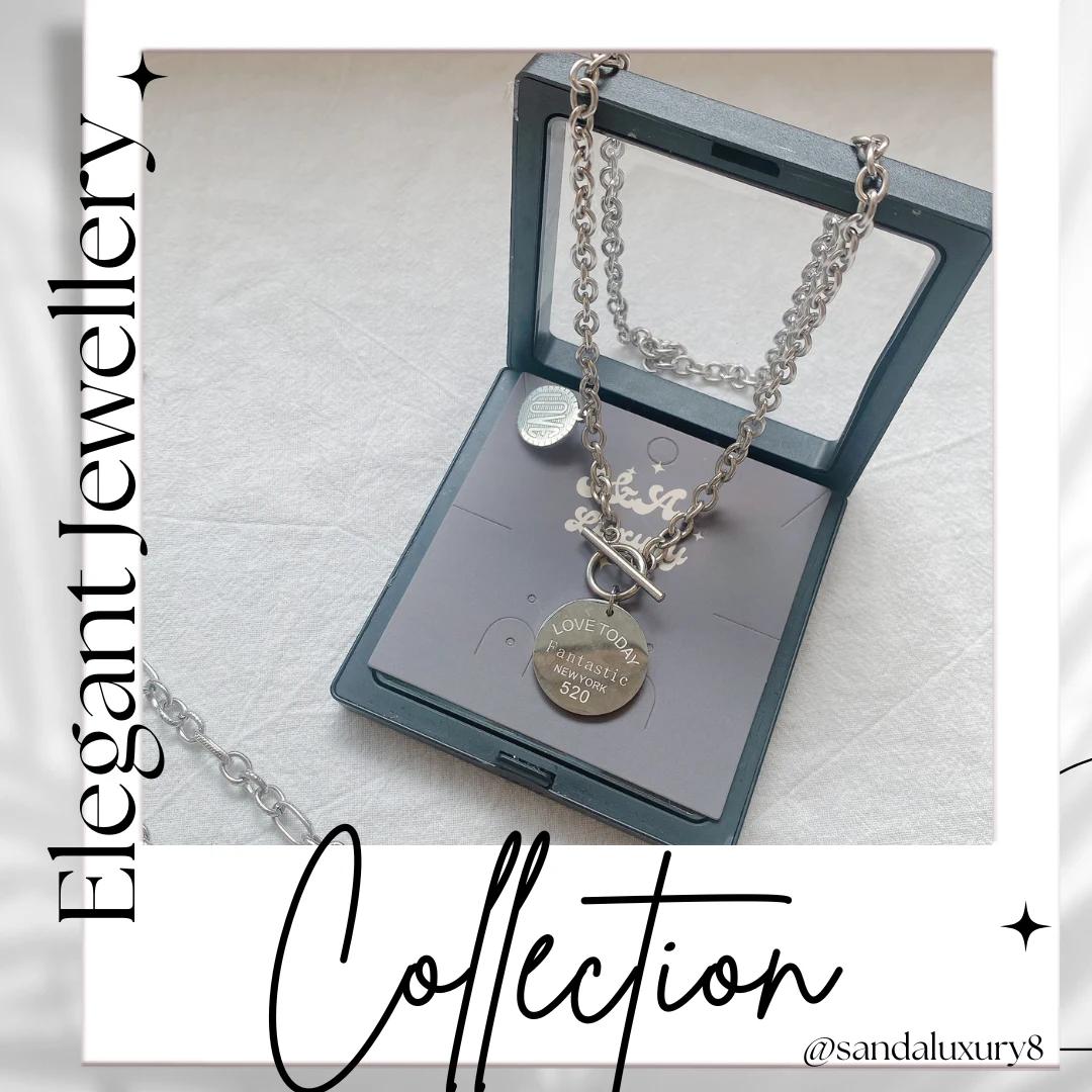 Titanium Steel Chain Necklace with "LOVE TODAY, FANTASTIC" Round Pendant