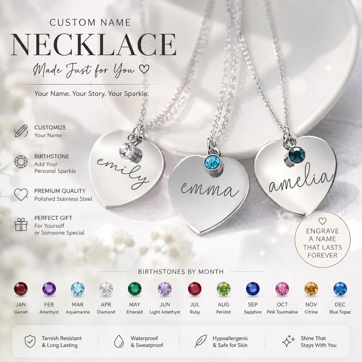 Custom Name Necklace with Birthstone Charm